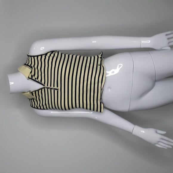 weathervane Tops - Weathervane Vintage Early 00s Y2K Yellow & Navy Striped Sleeveless Crop Polo XS